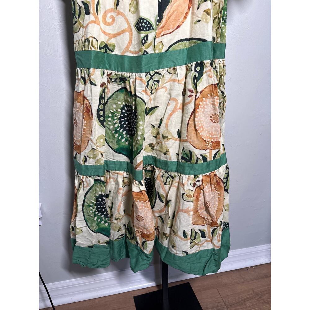 Alexis Pierah‎ Maxi Dress Womens L Jade Garden Fruit Linen Blend A-Line Resort - Picture 6 of 9